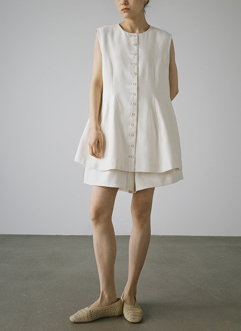 Spring and summer simple vest women's linen texture single-breasted vest, thin and stacked design top