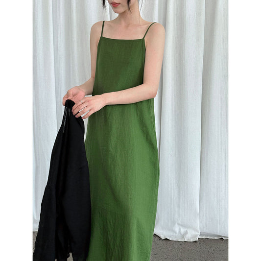 100 ramie holiday style suspender skirt summer new relaxed lazy one-word tube top dress