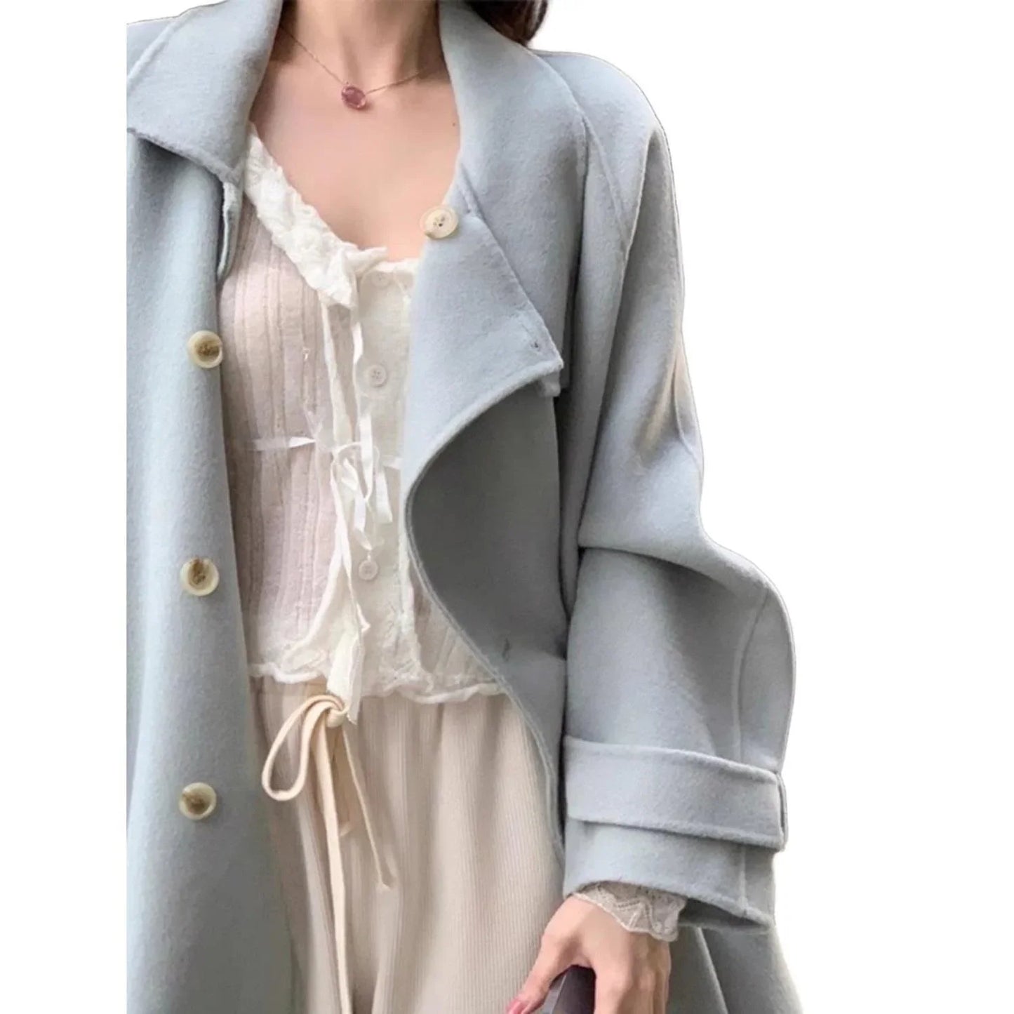 Women's Woolen Coat - Plus Size Belt Closure Long Coat