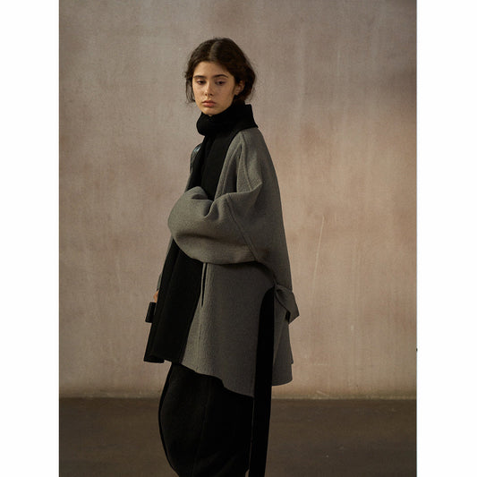 Wool high quality hand-stitched bat simple classic silhouette double-sided nylon coat coat