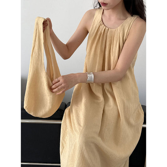 Mesh splicing lace-up vest skirt, summer new vacation style with bag backless strap dress