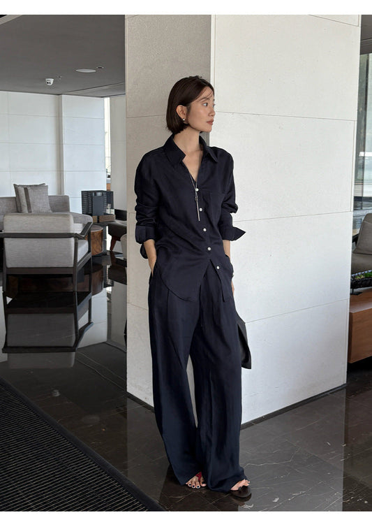 Tencel linen shirt + drawstring casual pants