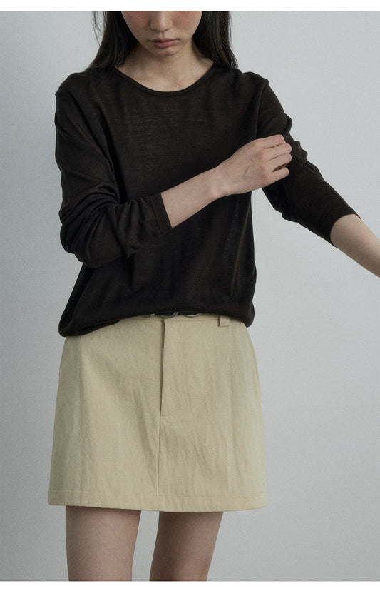 Autumn casual high waist simple versatile cotton brocade anti-wrinkle solid color short skirt
