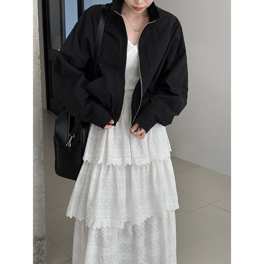American retro short jacket jacket women's spring new stand-up collar loose outdoor tooling top