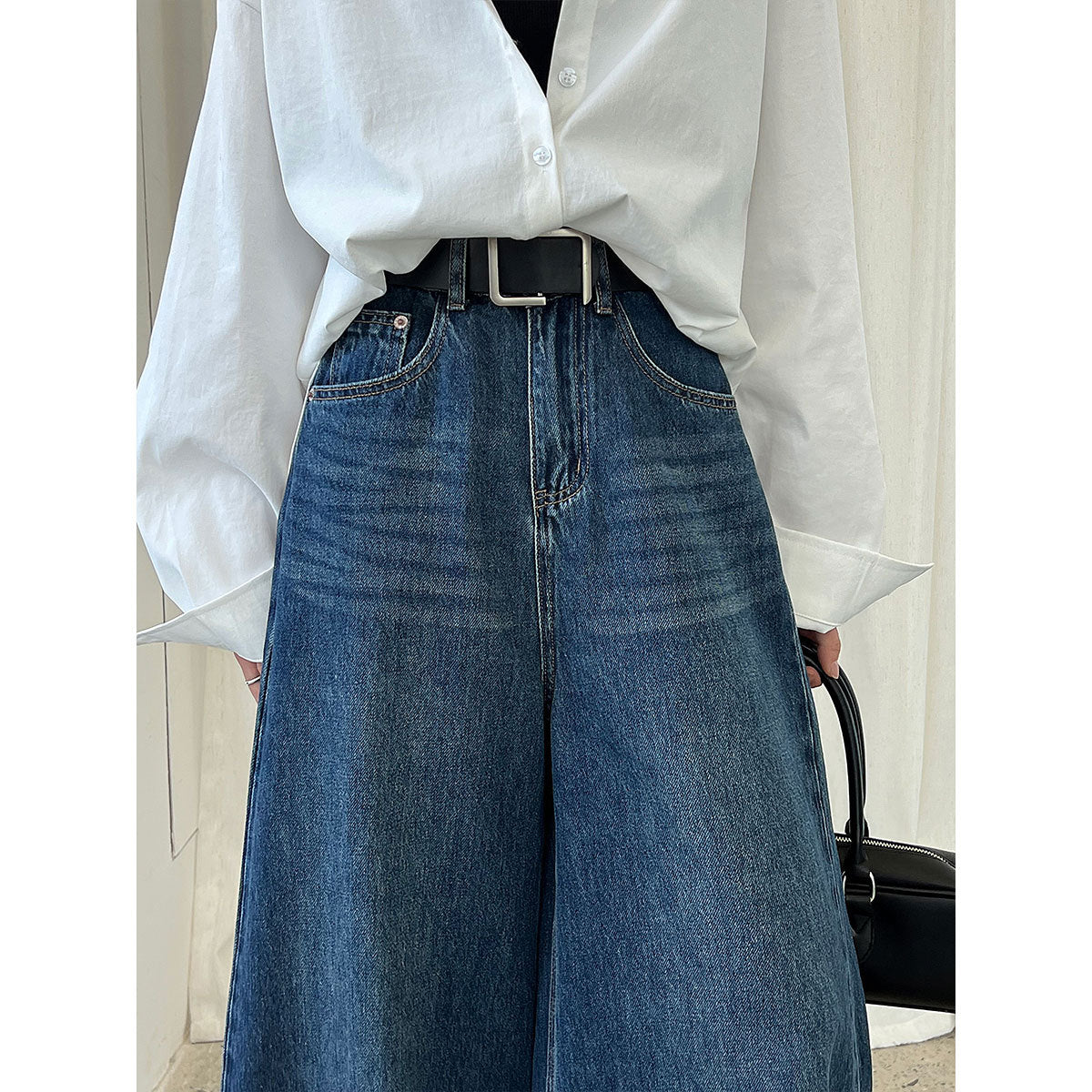 Korean wide-leg loose straight washed jeans women's autumn new lazy floor-mopping trousers