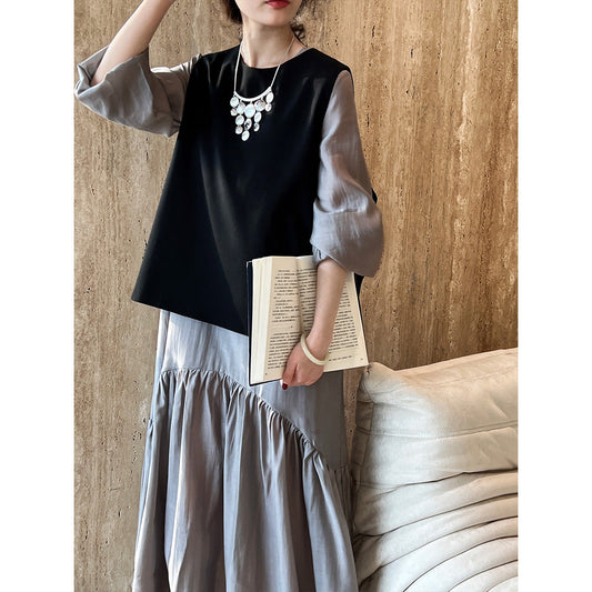 Autumn back split suit vest simple fashionable exquisite quiet luxury stacked top