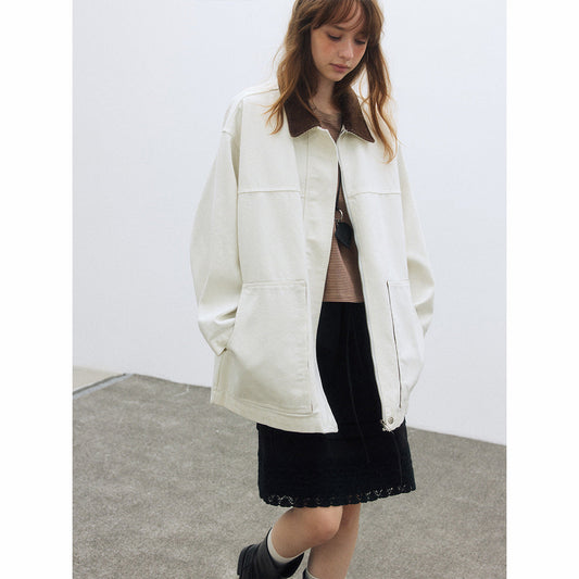 Autumn casual lapel Barn wind contrasting color silhouette large version cotton medium and long coat