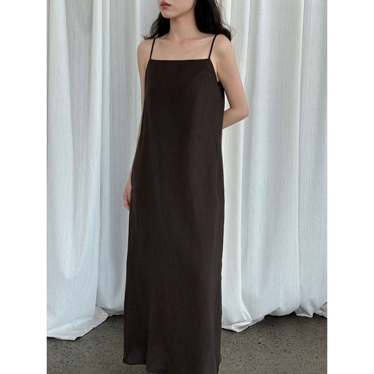 100 ramie holiday style suspender skirt summer new relaxed lazy one-word tube top dress