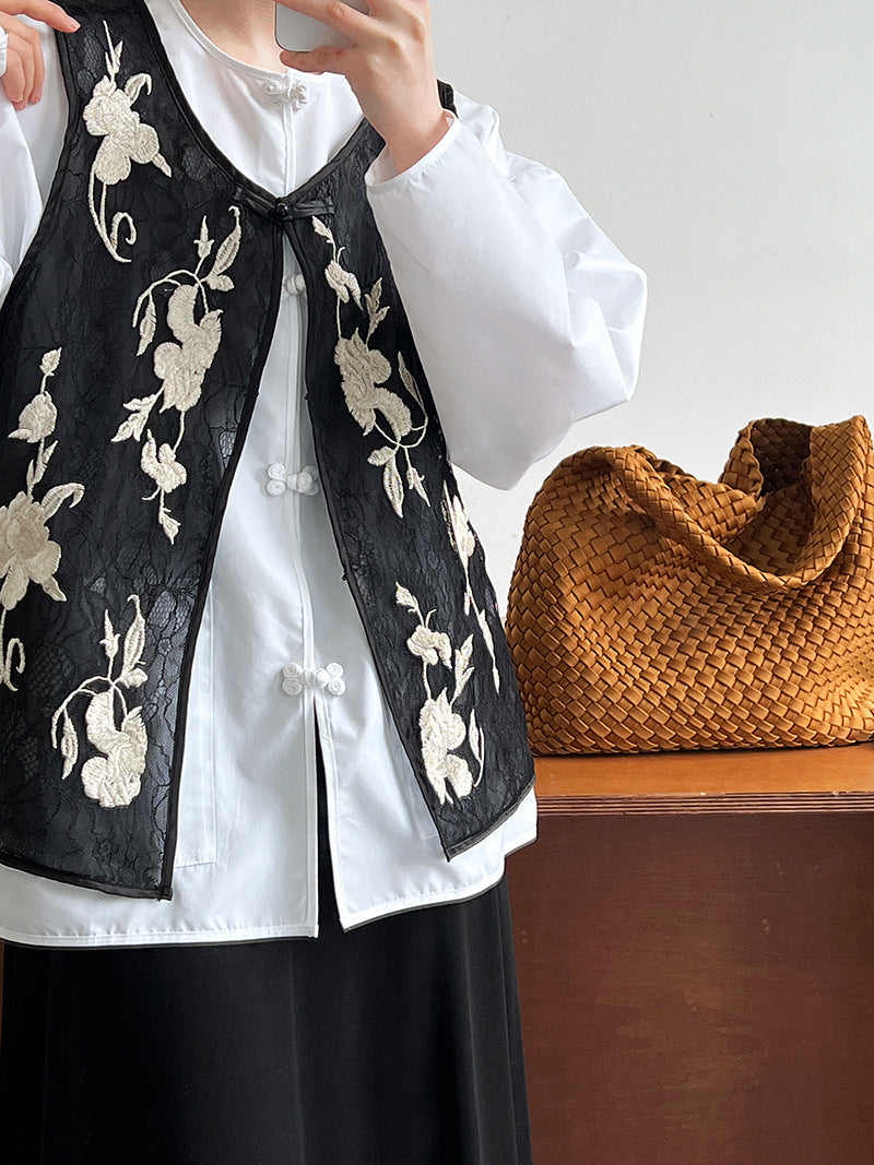 Advanced sense~ 2025 summer new national style new Chinese style hidden button flower embroidered vest cardigan