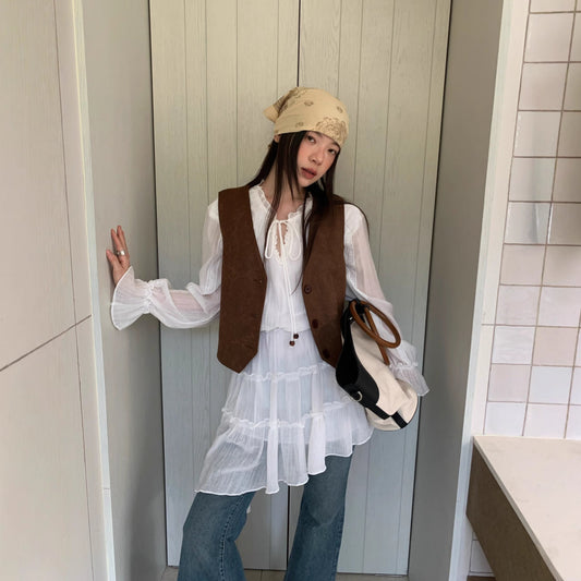 Autumn French age-reducing temperament irregular beveled hem shirt dress