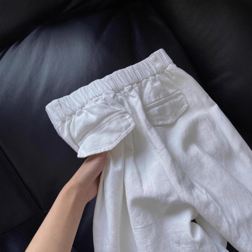 Thin drop-down mopping linen wide-leg pants