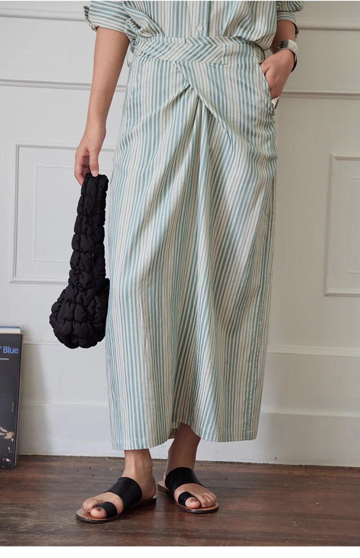 Spring and summer French striped fashion suit women's autumn new long-sleeved shirt + skirt two-piece set