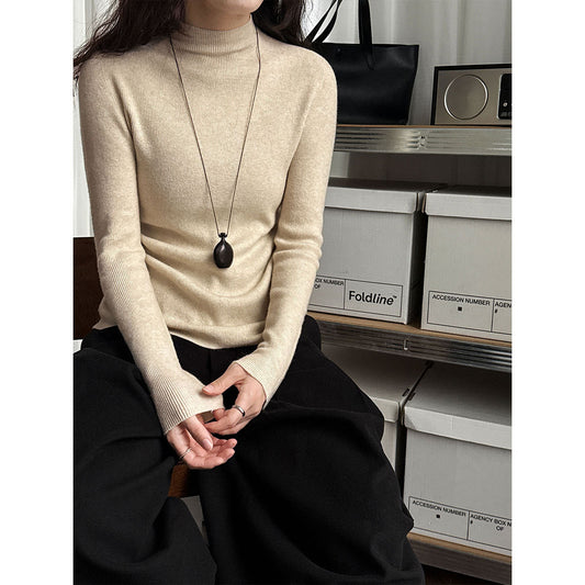 Wool semi-turtleneck seamless slim-fitting and thin inner women's autumn and winter new basic versatile bottoming shirt
