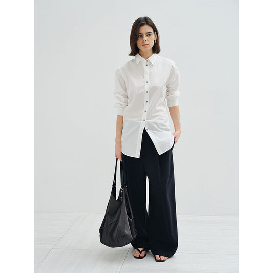 Spring new high-count and high-density pure cotton waist versatile and thin and light skinny shirt