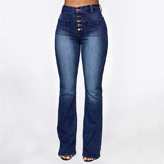Mid-Waist Washed Denim Jeans