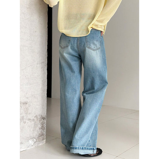 American retro gypsy hot diamond casual versatile wide-leg jeans spring new high-waisted trousers