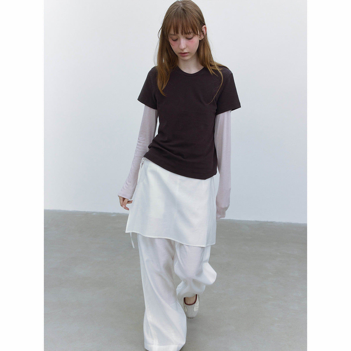 Autumn new casual high-waisted Tencel skin-friendly two-piece set long lace-up wide-leg pants
