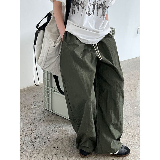 American street style glossy pleated casual pants women's summer new high-waisted sickle overalls