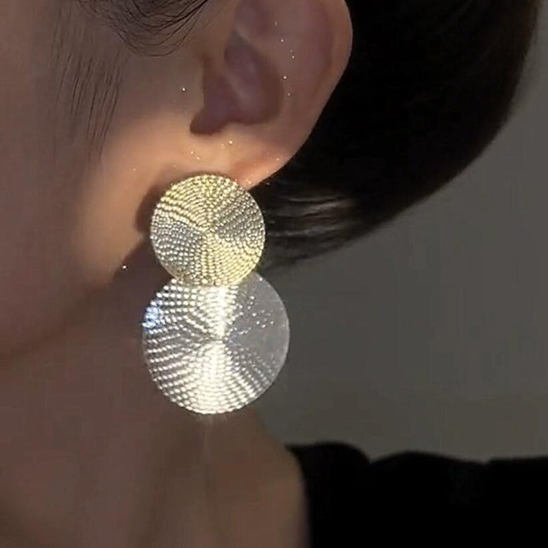925 silver needle light luxury exaggerated earrings temperament round sequin large circle two-color fashion high-end earrings