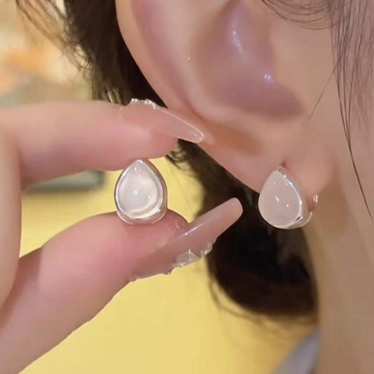 Authentic niche design feeling ice transparent opal double-sided water drop ear buckle exquisite versatile earrings temperament light luxury earrings