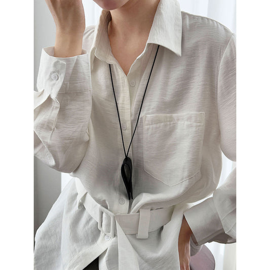 French commuter temperament cardigan with belt women's autumn new drape lazy style top shirt