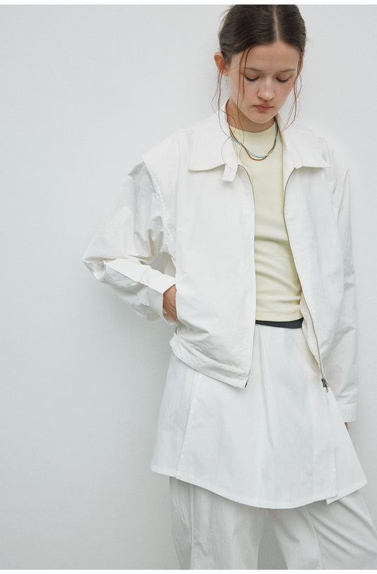 Spring new casual lapel wide shoulder solid color versatile shirt short jacket