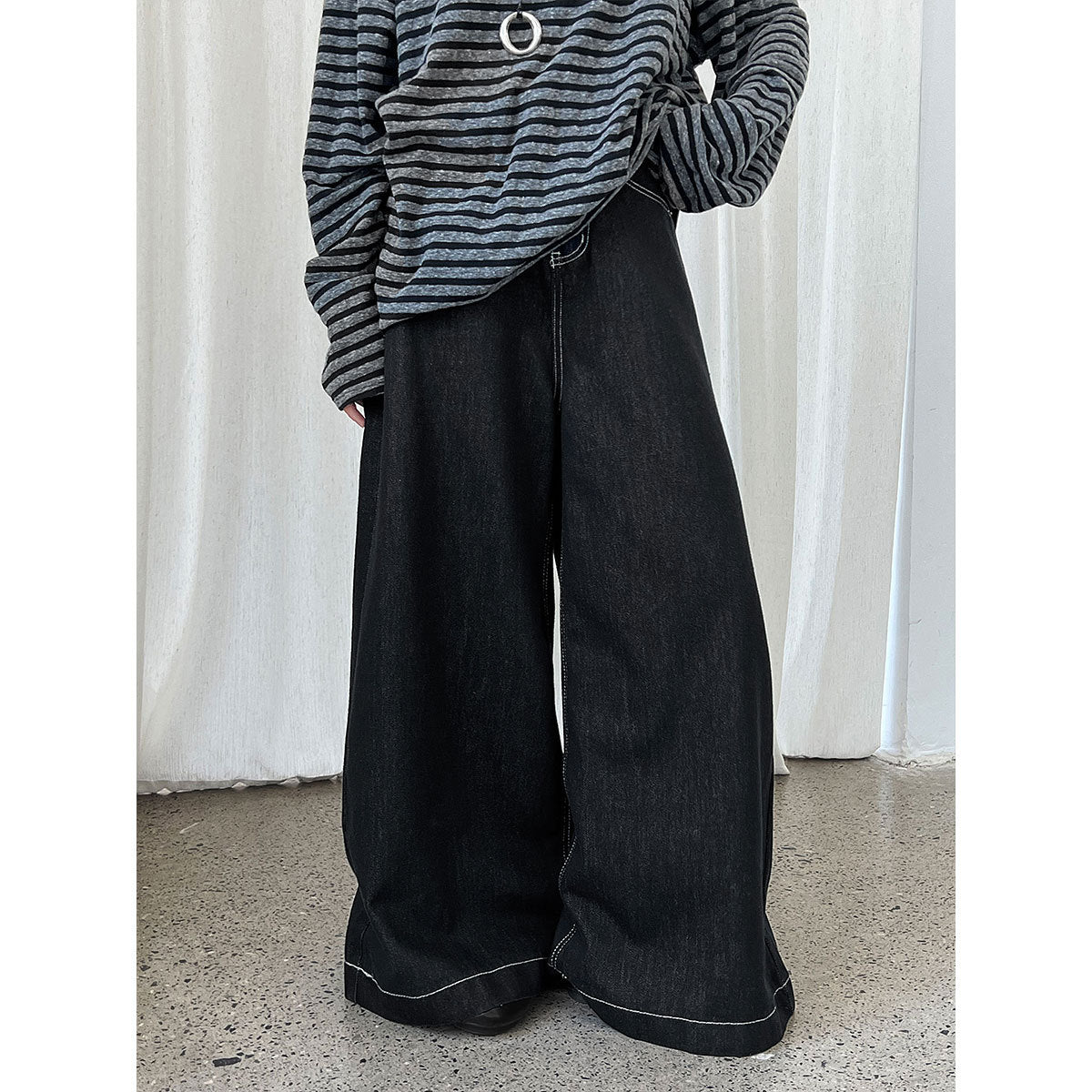 Korean wide-leg loose straight washed jeans women's autumn new lazy floor-mopping trousers