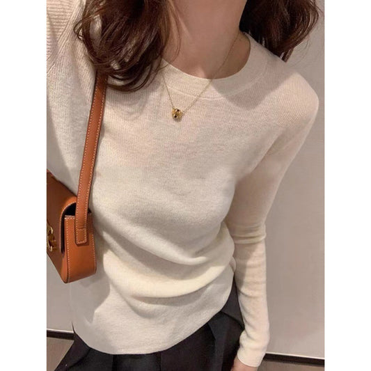 Wool Knit Sweater with Bag Sleeves Round Neck Long Sleeve Pullover Top