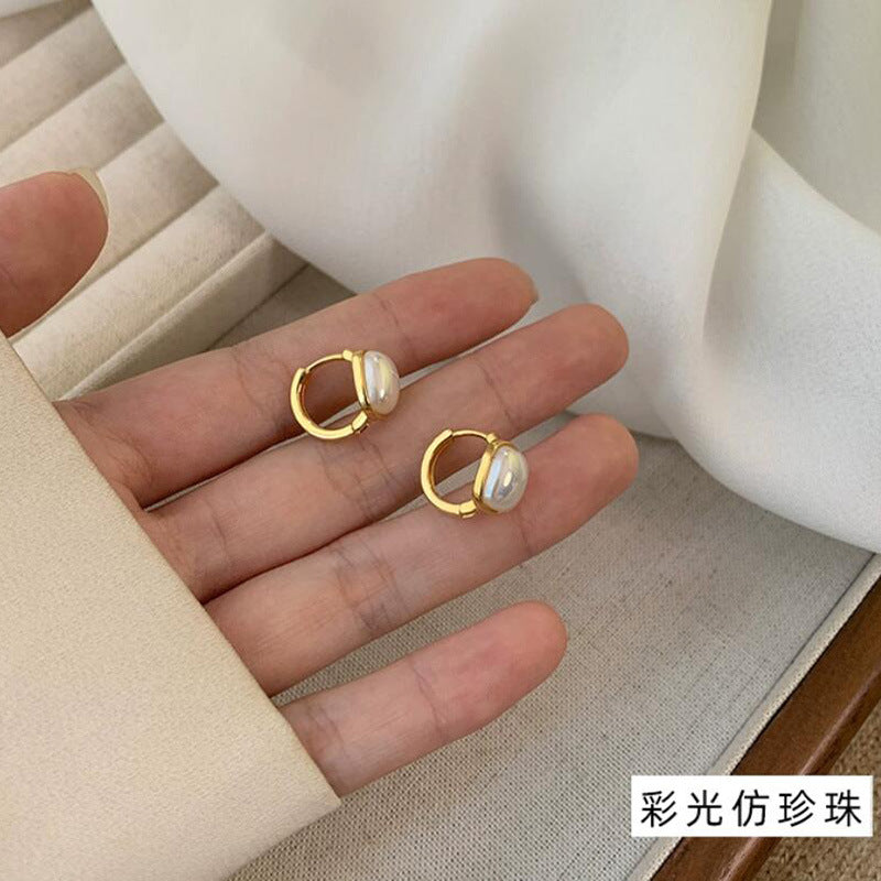 Simple multicolored pearl earrings women's circle ear buckles personalized fashion retro earrings women