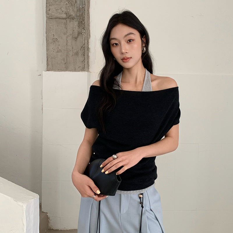 Premium one-word shoulder fake two tops