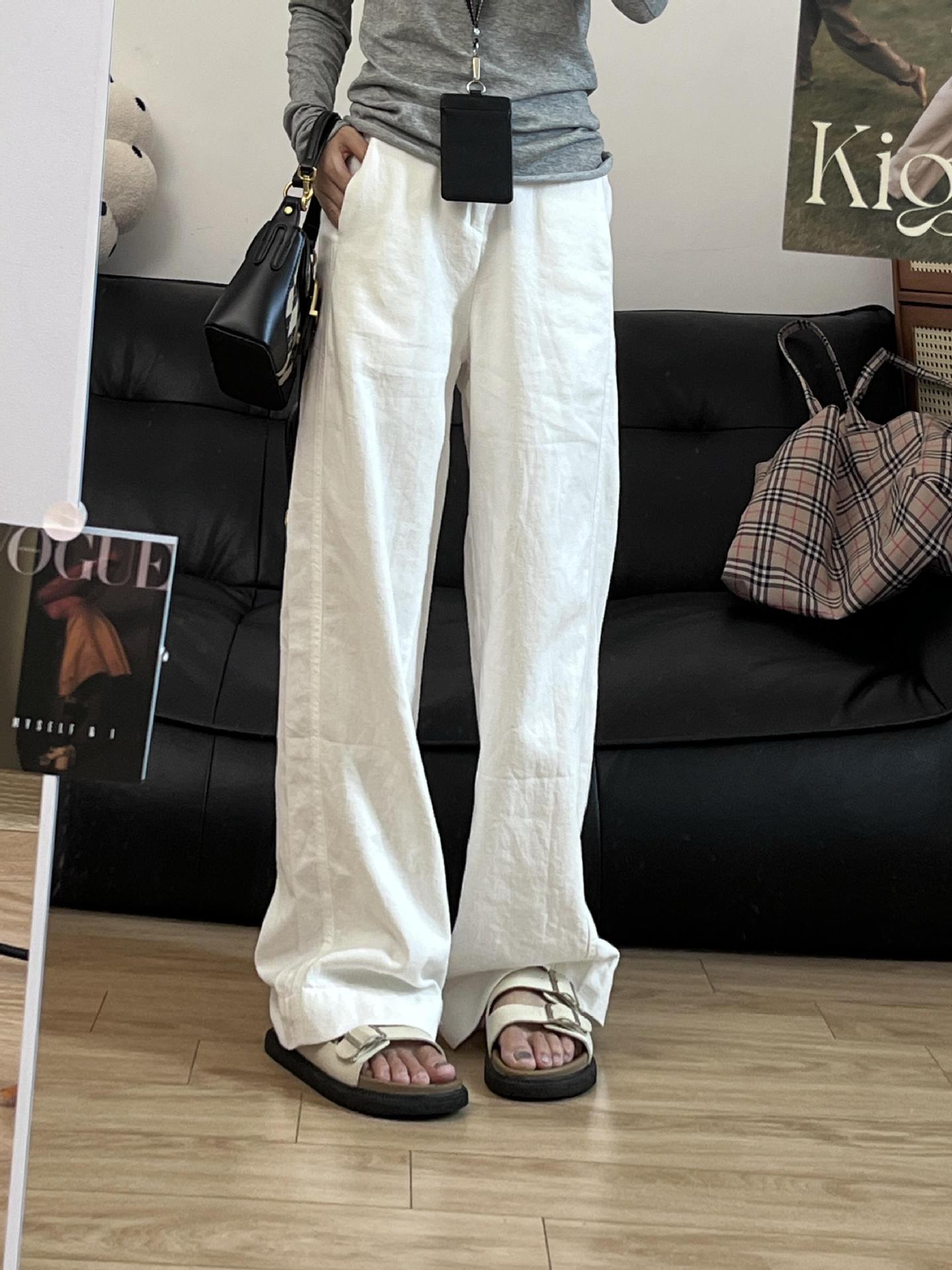 Thin drop-down mopping linen wide-leg pants