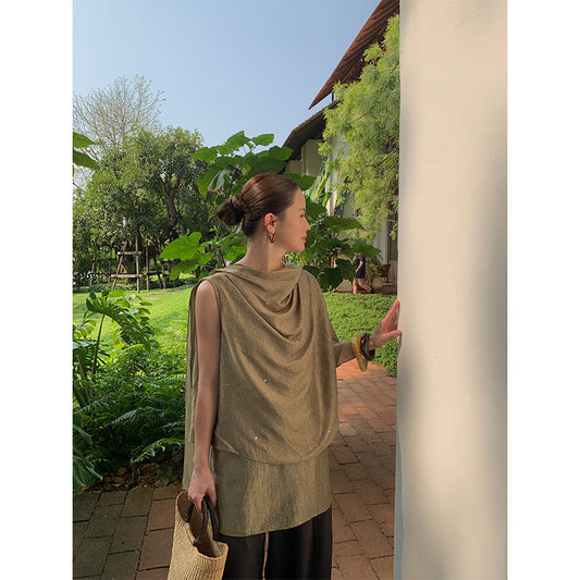 Spring/Summer French Irregular Atmosphere Nail Drilling Acetate Scarf Collar Shirt