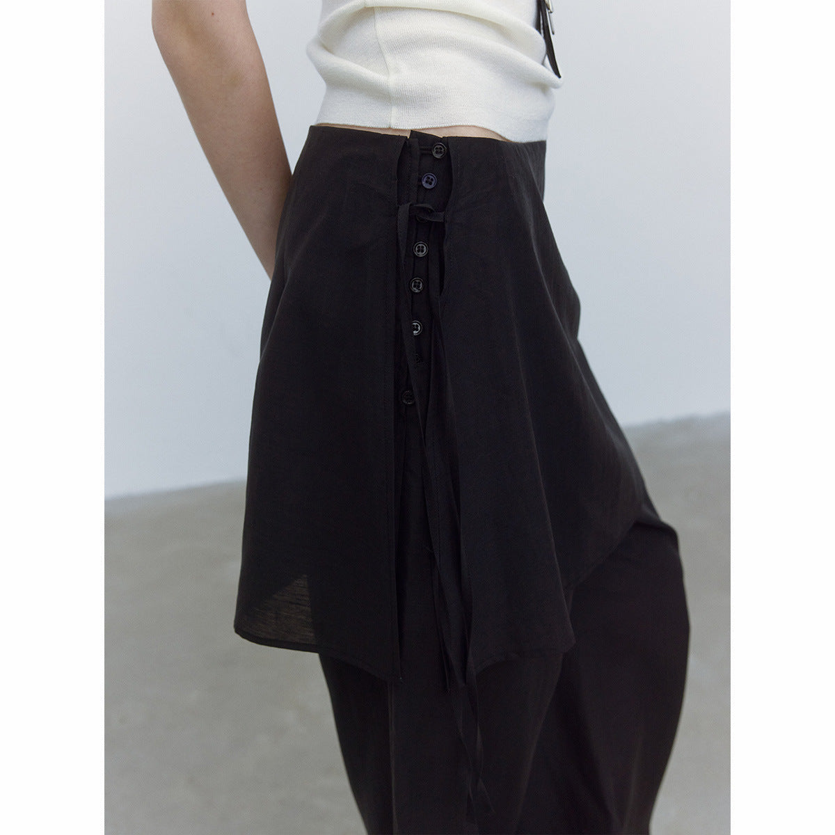 Autumn new casual high-waisted Tencel skin-friendly two-piece set long lace-up wide-leg pants