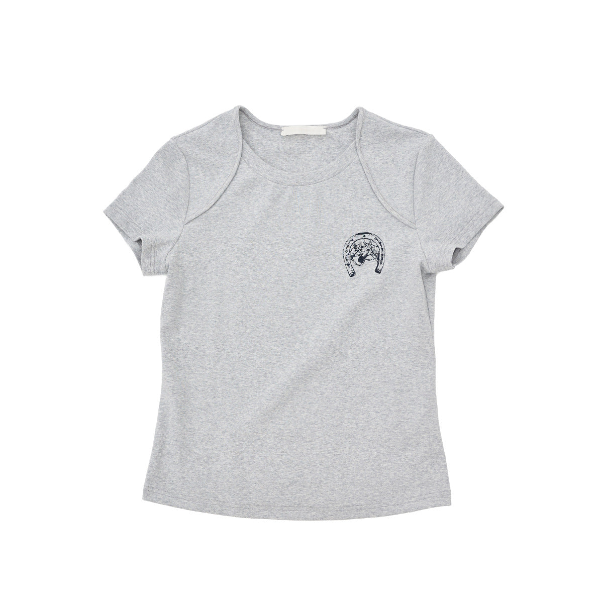 Spring new casual round neck over the shoulder horse net version versatile small version slim T-shirt