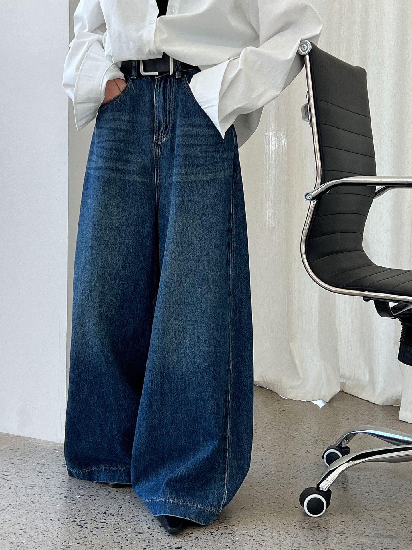 Korean wide-leg loose straight washed jeans women's autumn new lazy floor-mopping trousers