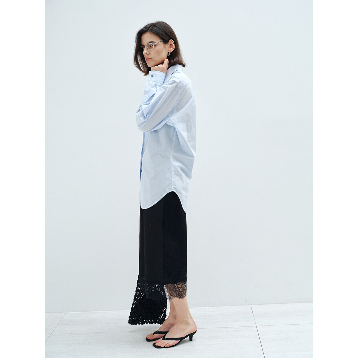Spring new high-count and high-density pure cotton waist versatile and thin and light skinny shirt