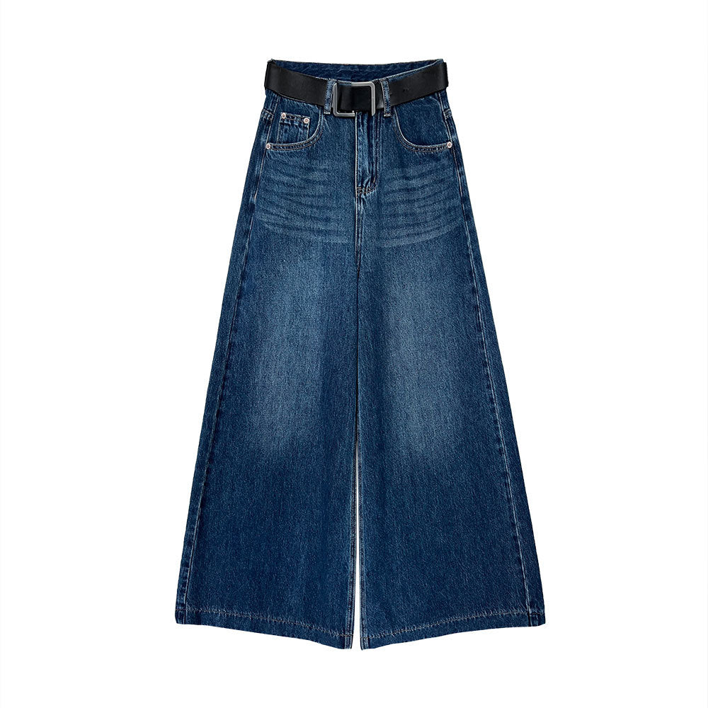 Korean wide-leg loose straight washed jeans women's autumn new lazy floor-mopping trousers