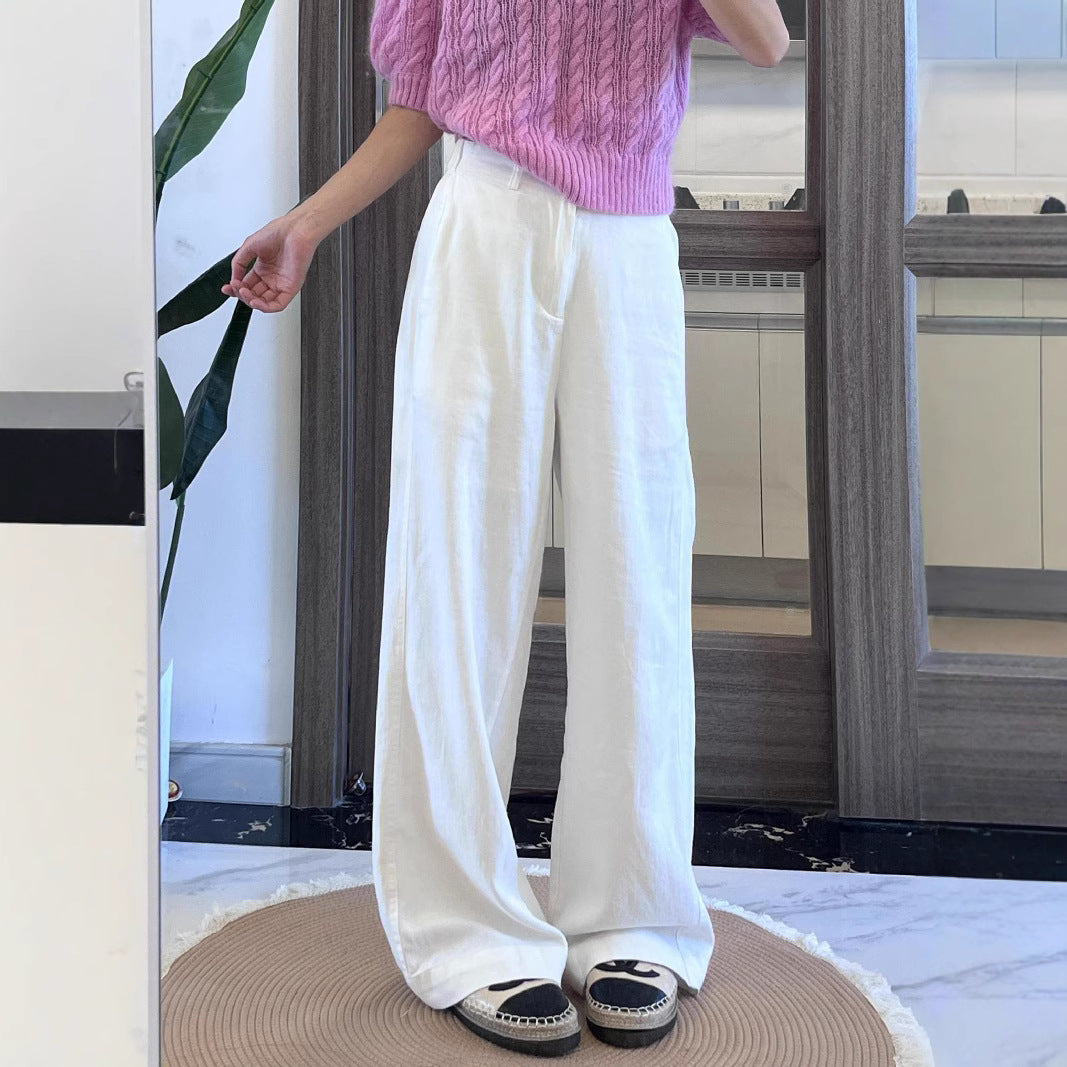 Thin drop-down mopping linen wide-leg pants