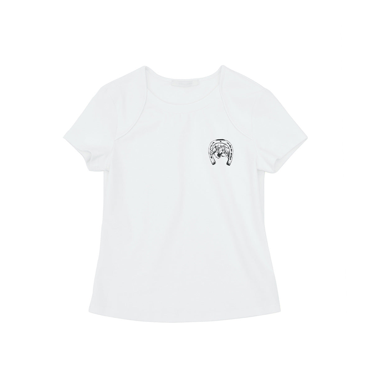 Spring new casual round neck over the shoulder horse net version versatile small version slim T-shirt