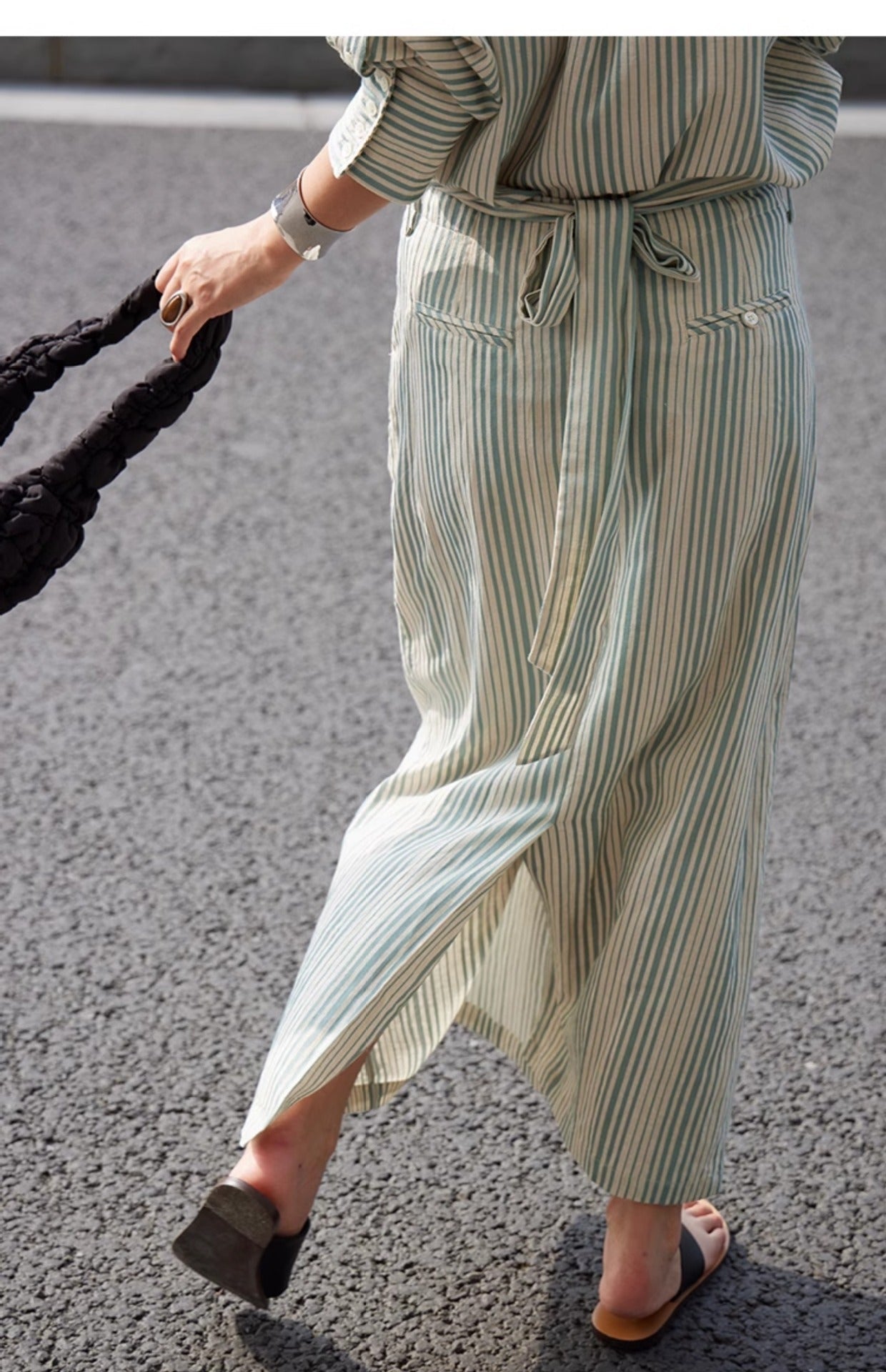 Spring and summer French striped fashion suit women's autumn new long-sleeved shirt + skirt two-piece set