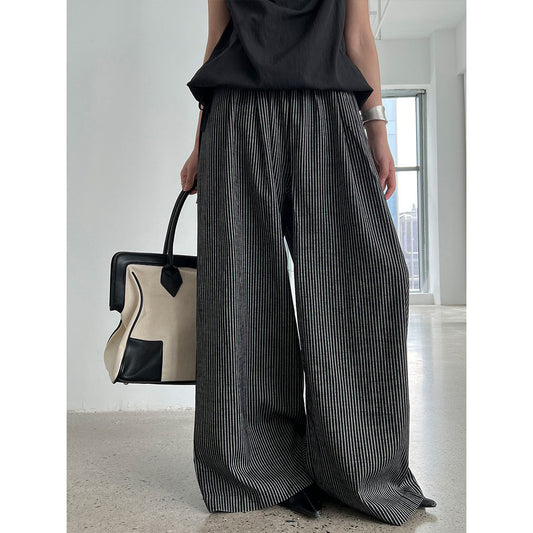 American lazy striped casual pants women's summer new loose straight-leg pants drape wide-leg pants