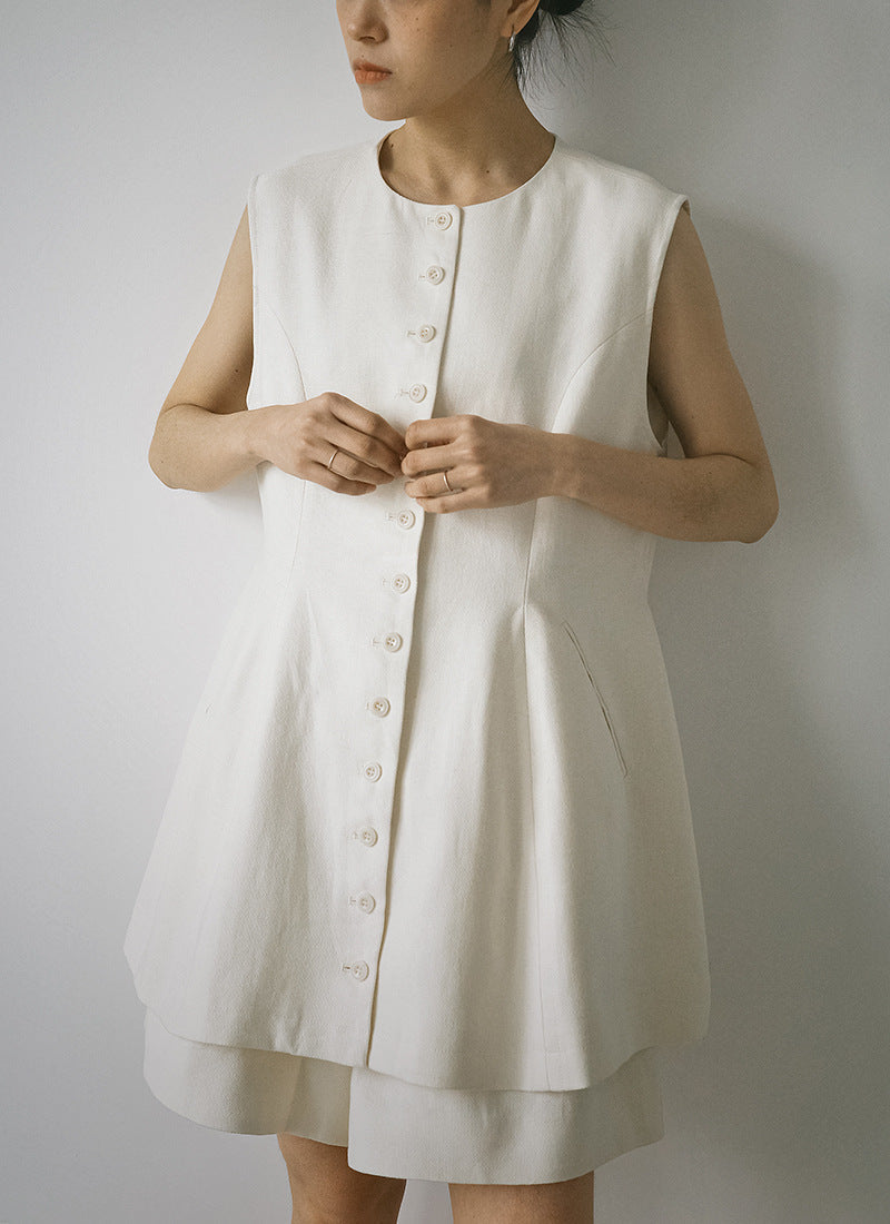 Spring and summer simple vest women's linen texture single-breasted vest, thin and stacked design top
