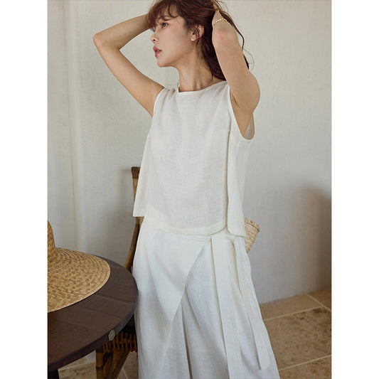 Tencel linen round neck skin-friendly breathable vest summer new sleeveless top