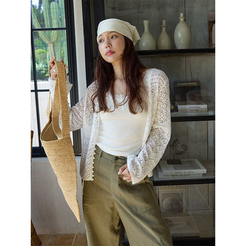 French gentle atmosphere lazy lace hollow knitted sweater summer new top