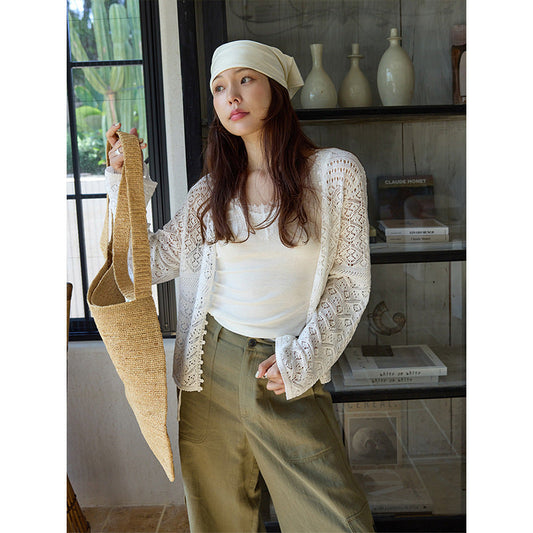 French gentle atmosphere lazy lace hollow knitted sweater summer new top