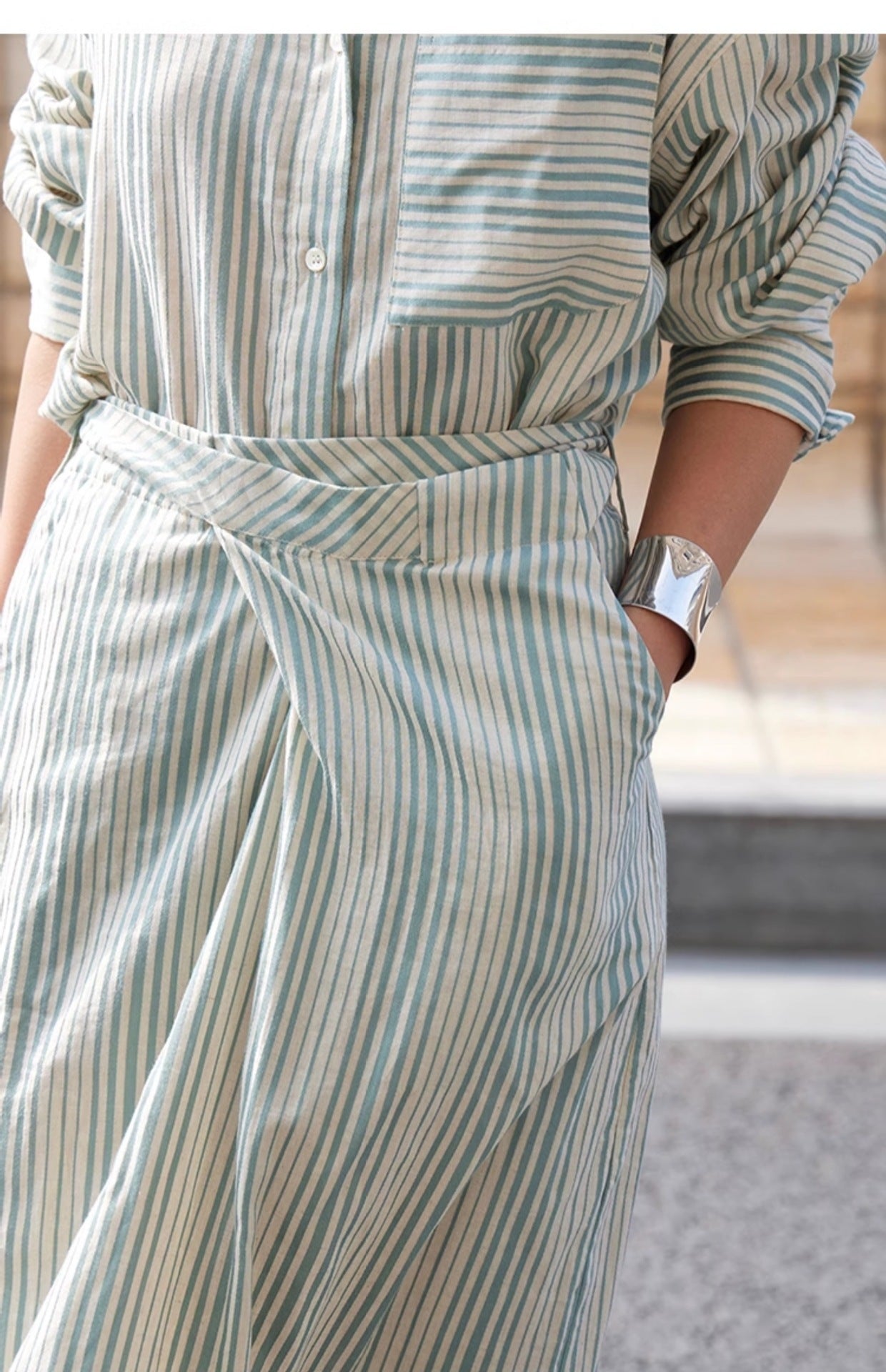 Spring and summer French striped fashion suit women's autumn new long-sleeved shirt + skirt two-piece set