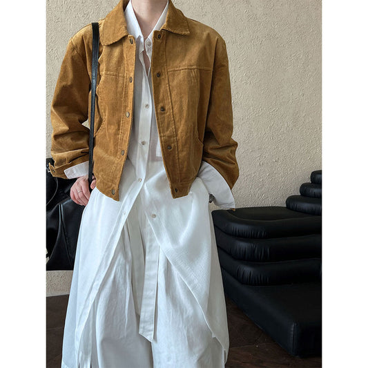 American retro Maillard corduroy jacket women's autumn new loose casual jacket top