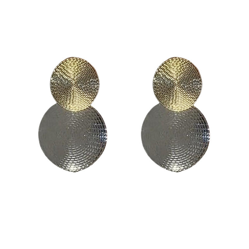 925 silver needle light luxury exaggerated earrings temperament round sequin large circle two-color fashion high-end earrings