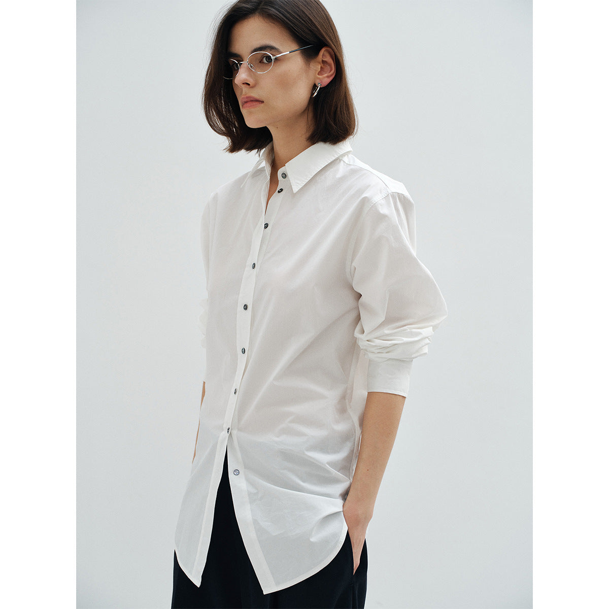 Spring new high-count and high-density pure cotton waist versatile and thin and light skinny shirt