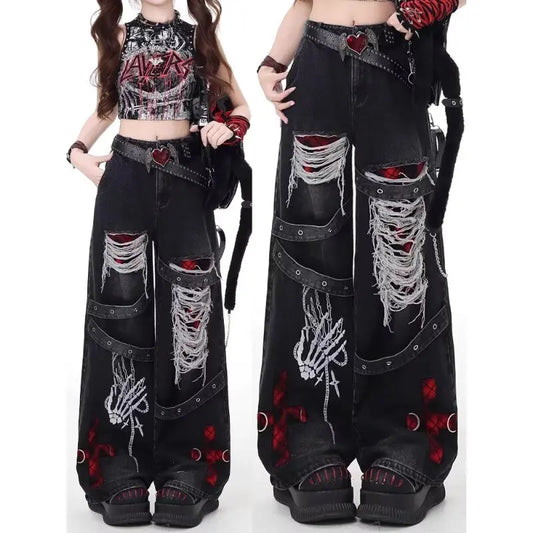 Women's Jeans - American Retro Loose Straight Distressed Pants